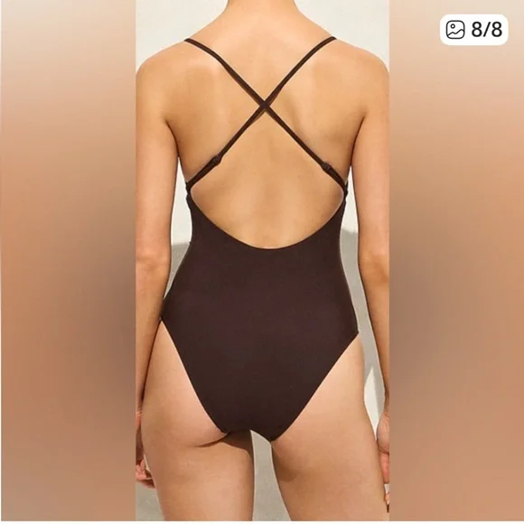 NWT J. Crew Button-trim scoopback one-piece swimsuit - size 6 and 8 - brown - Picture 3 of 12